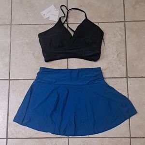 NWT Slimming Black and Blue Women's Swim Set, High Waist Coverage